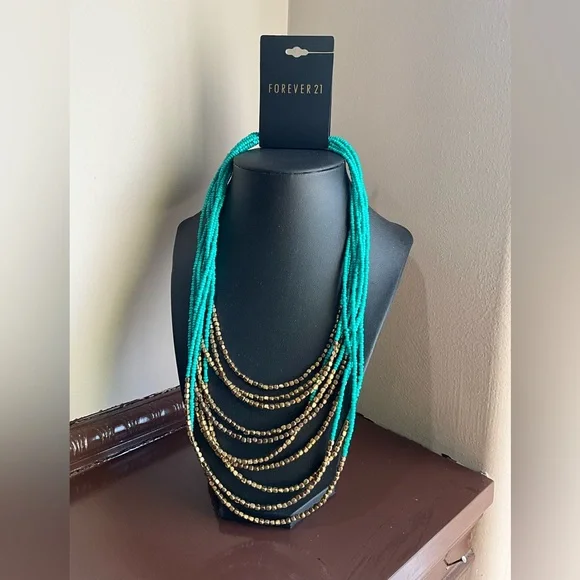 Forever 21 Turquoise and Gold Beaded Necklace - Picture 5 of 5